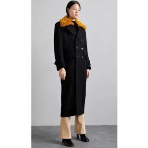 Filippa K Longline Wool Faux Fur Collar Peacoat Black Size 36 FR/6 US NWT